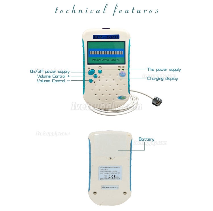 Veterinary Vascular Doppler Vet Ultrasound BV520 (9mhz Flat Probe Detect Animal Blood Flow Velocity)